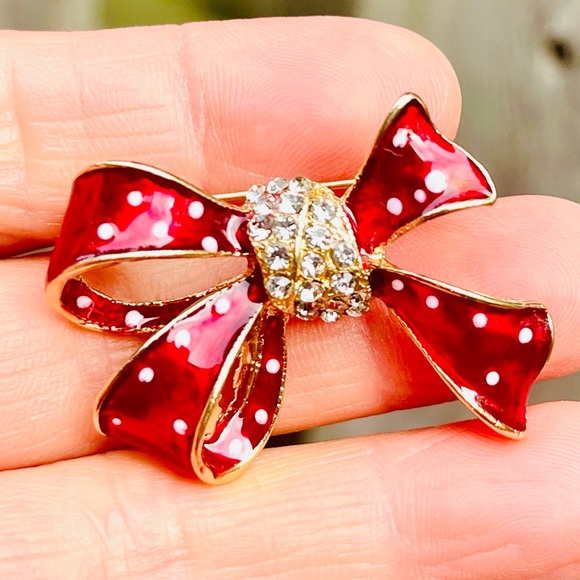 Cute Bow Brooch Red Bow Brooch Rhinestone Bow pin - Picture 3 of 5